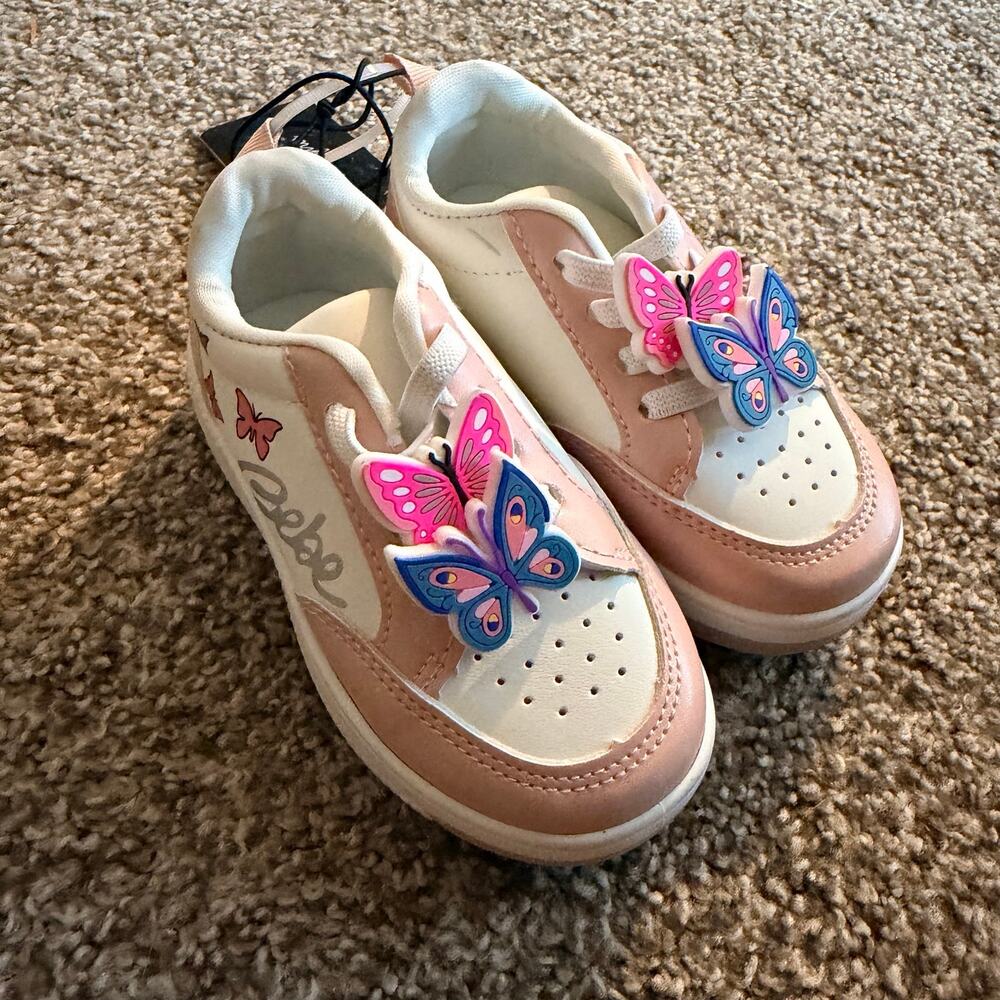 Bebe Court Sneakers Toddler Butterfly Charms Pink NEW WITH TAGS Size 5